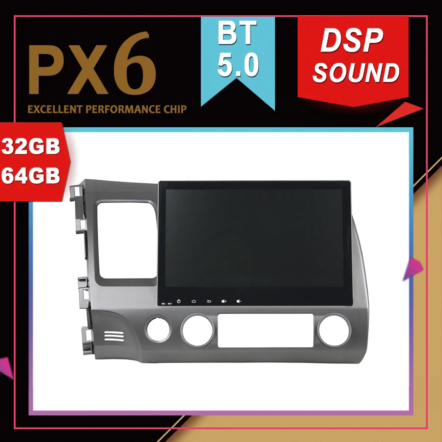 Автомобильный мультимедийный GPS-навигатор PX6 Android 9 0 для HONDA CIVIC 2006-2011 DSP звуковая