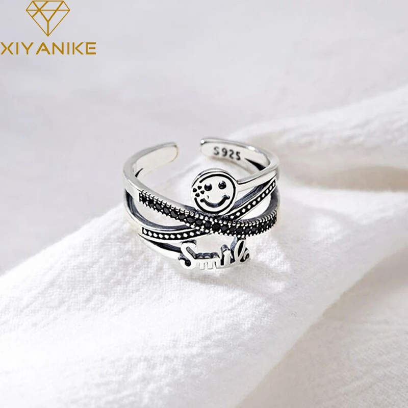 

XIYANIKE Silver Color Newly Arrived Smile-Face Opening Rings Charm Women Party Jewelry Vintage Punk-Style Accessories