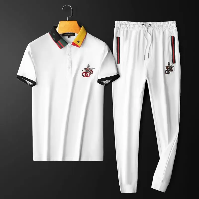 

Summer Embroidered Mercerized Lapel Casual Sports Short Sleeve Trousers Suit