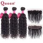 3 пряди волнистых волос Queen Hair с фронтальной застежкой, бразильские человеческие волосы Remy, волнистые волосы 13x4, фронтальная лента с пряди для наращивания