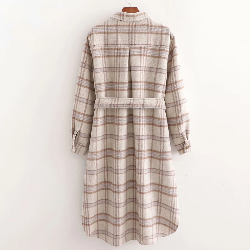 

2020 Women's Autumn/Winter Classic Big Plaid Shirt Wool Blended Coat Long Sleeve Pocket Women's Casual Warm Loose Split Coat