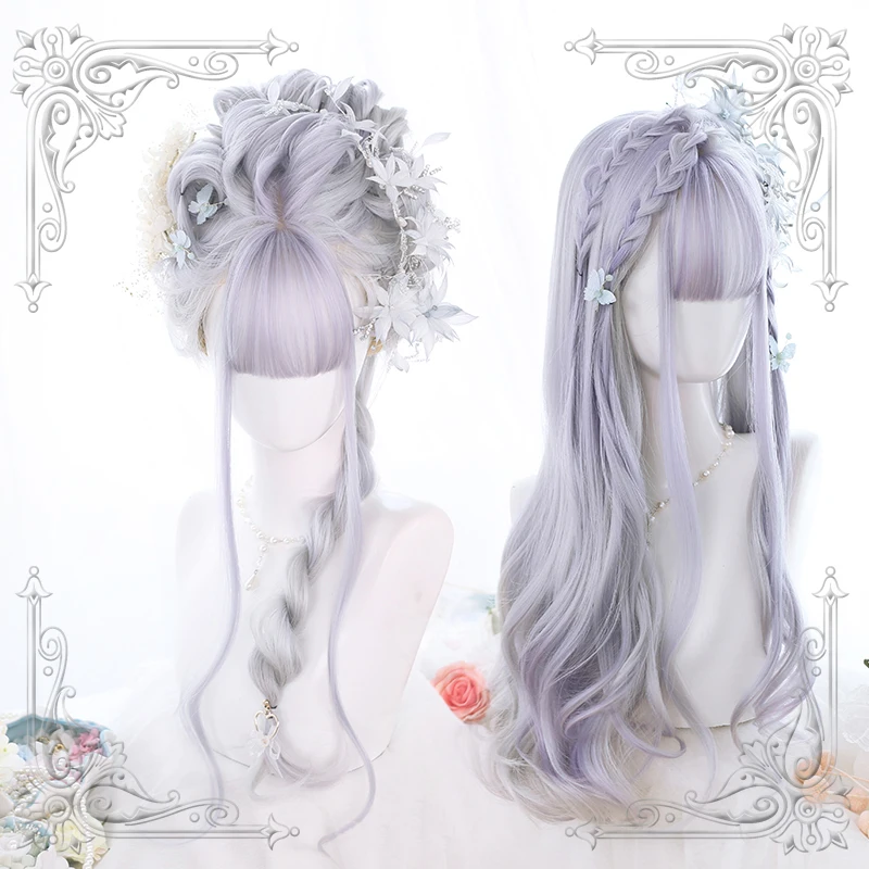 

High Quality Lolita Moon Cold Gray Big Wave Daily Girl Synthetic Long Wig Fairy Cosplay Party
