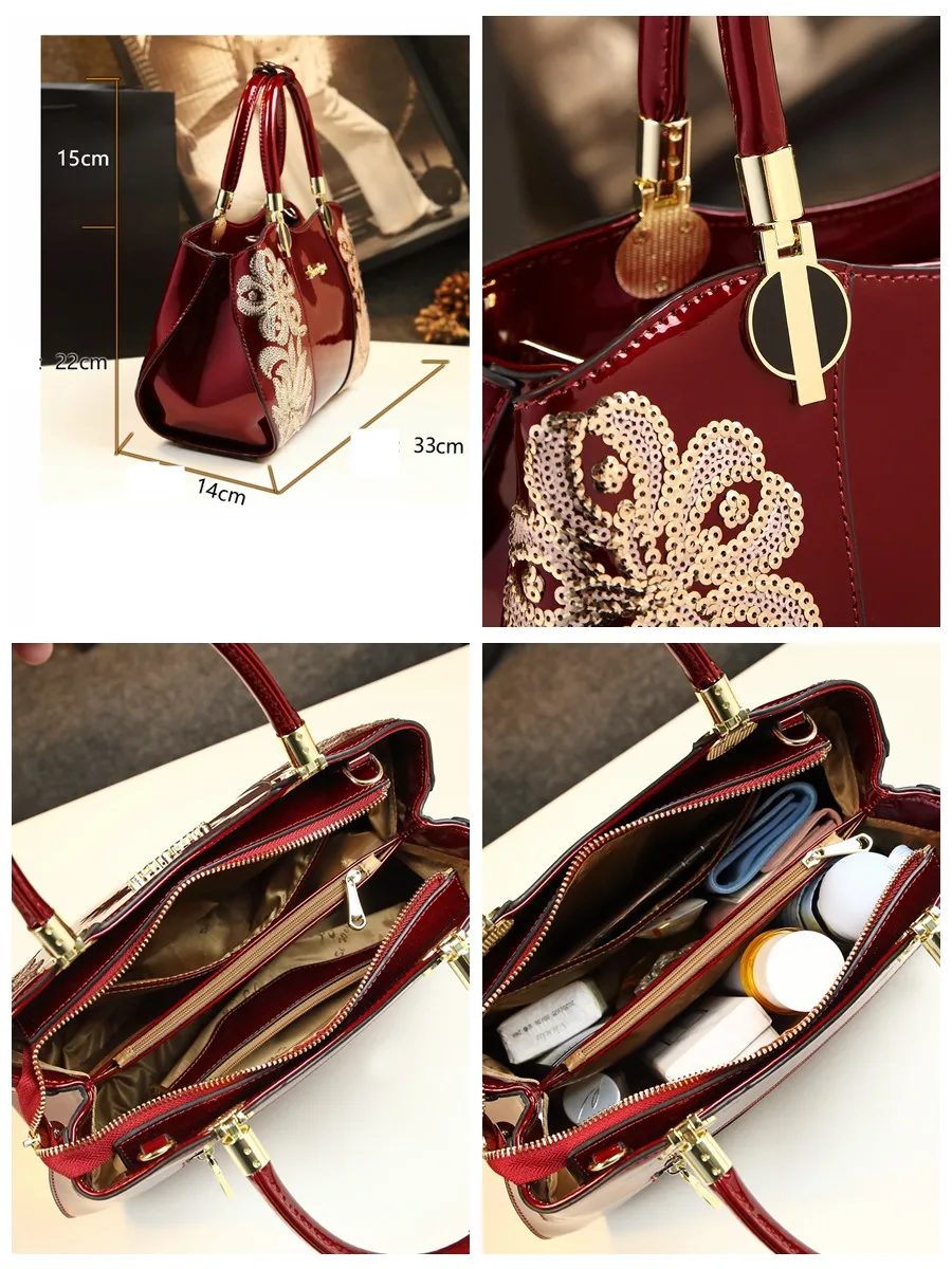 Сумка-мессенджер женская из лакированной кожи с вышивкой | Багаж и сумки