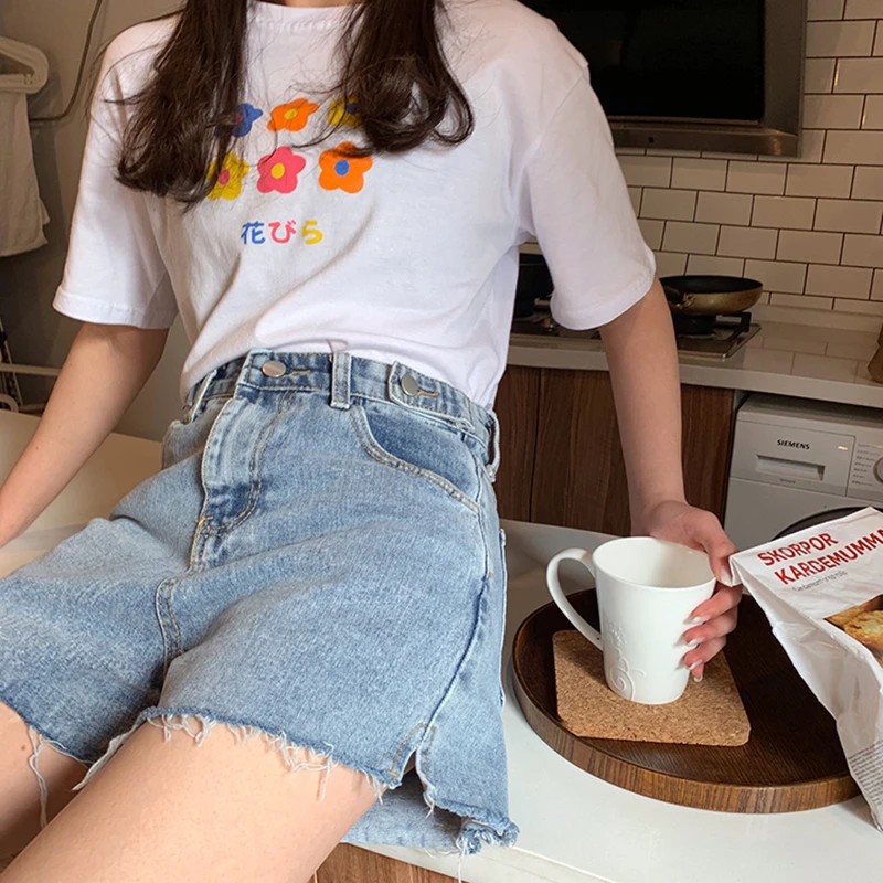 

Women's Short Jeans 2021 Summer New Streetwear Y2K Vintage High Waist Wide Leg Short Jeans Girl Student Hot Pants Denim Trouser