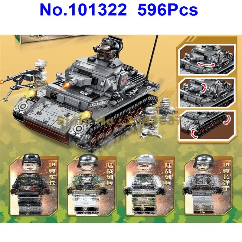 101322 596pcs military ww2 world war ii germany iv tank weapon soldier building blocks Toy