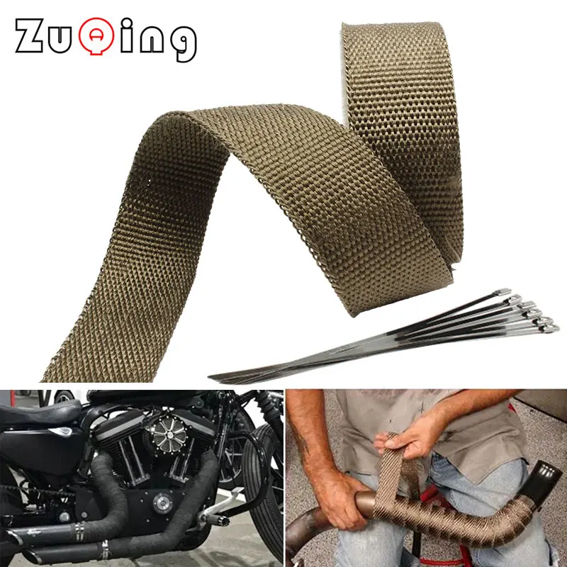 Enduro Motorcycle Muffler Thermal Tape Exhaust Heat Wrap Insulation 5cm*5M With Stainless Ties Dirt Bike Motocross Accessories