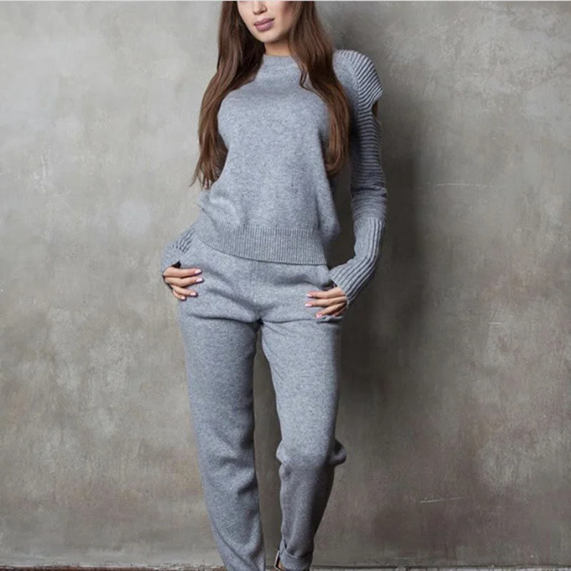 Женский трикотажный костюм из Свитера и длинных брюк повседневный Трикотажный
