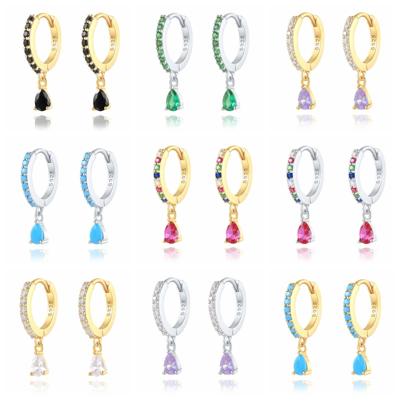 

Серьги-кольца женские из серебра 925 пробы с разноцветными фианитами