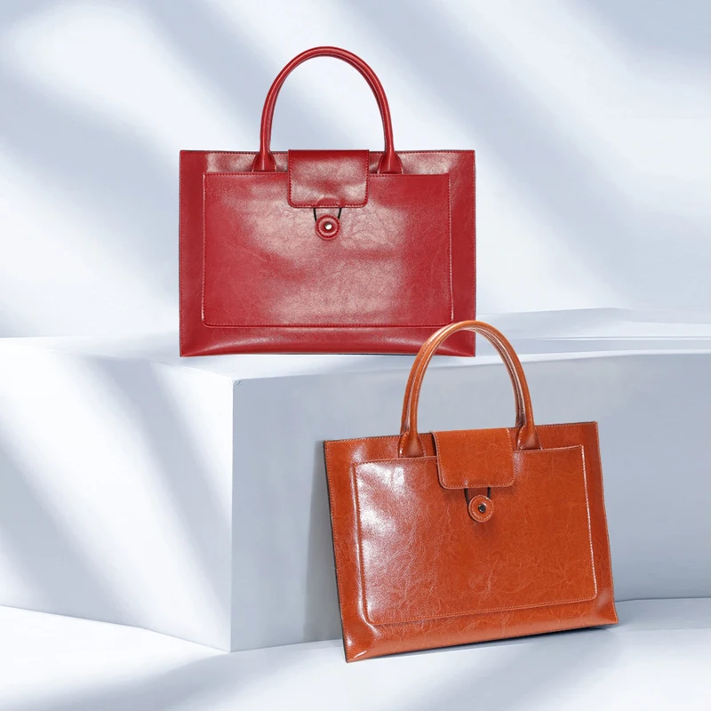 Laptop Bags Lady Split Leather Computer Bag Business Bags Book Briefcase 14 Inch Laptop Document Bag Ipad Handbag Storage Purses
