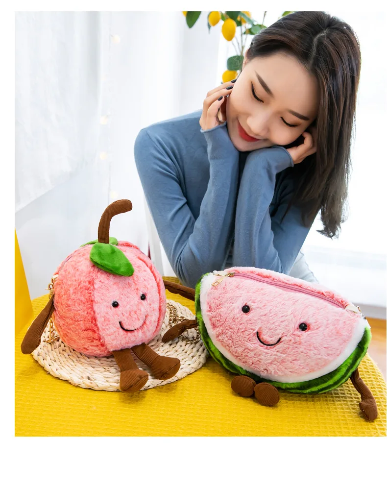 

Cartoon Women Kids Kawaii Watermelon Coin Purse Lovely Plush Zipper Coin Wallet Purse Key Bag Fruit Students Pen Pencil Case Bag