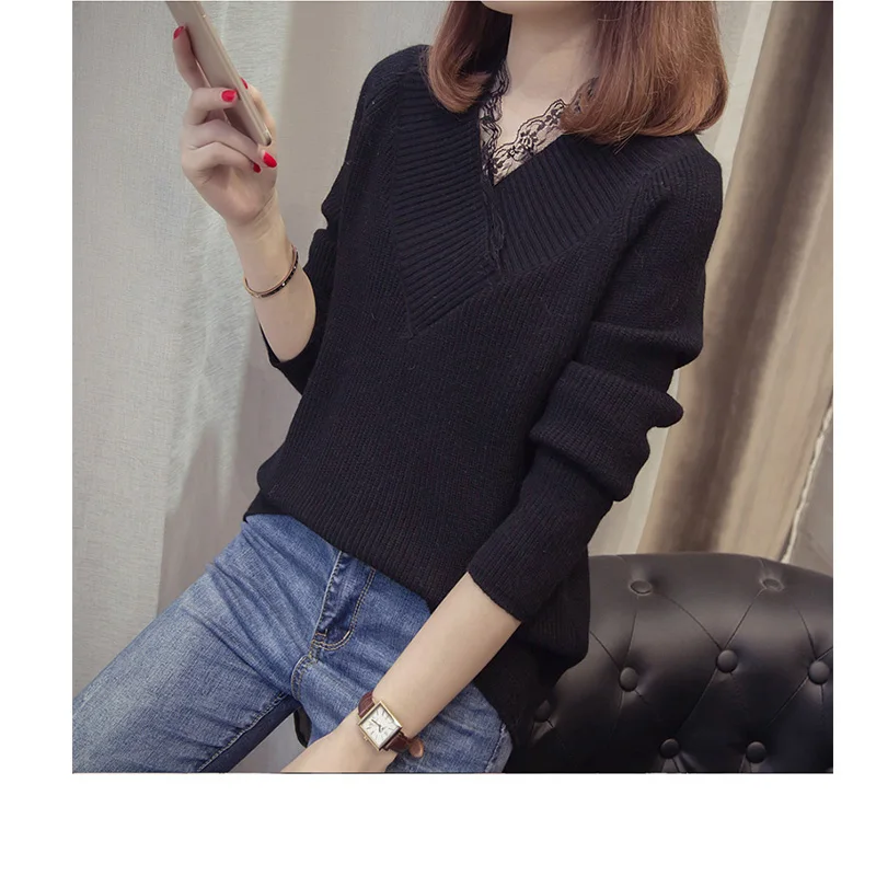 Женский трикотажный свитер с V-образным вырезом | Женская одежда