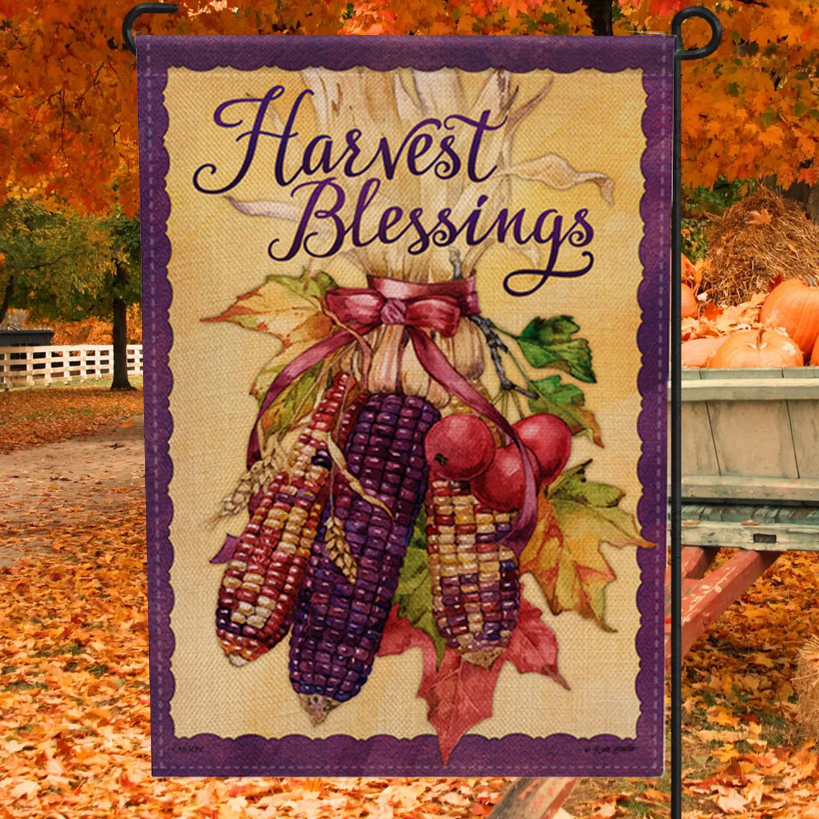 Осенняя тыква на День Благодарения Добро пожаловать осенний двор Садовый флаг