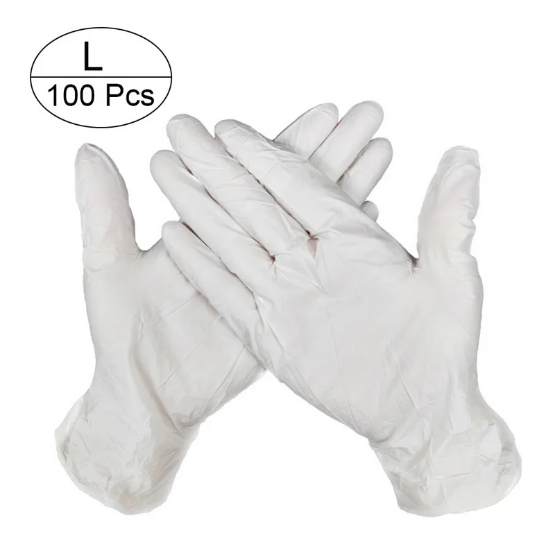 white L 100 шт 3 цвета одноразовые латексные перчатки для мытья посуды/кухни/медицинских/рабочих/резиновых/садовых перчаток универсальные для левой и правой руки - Цвет: white L