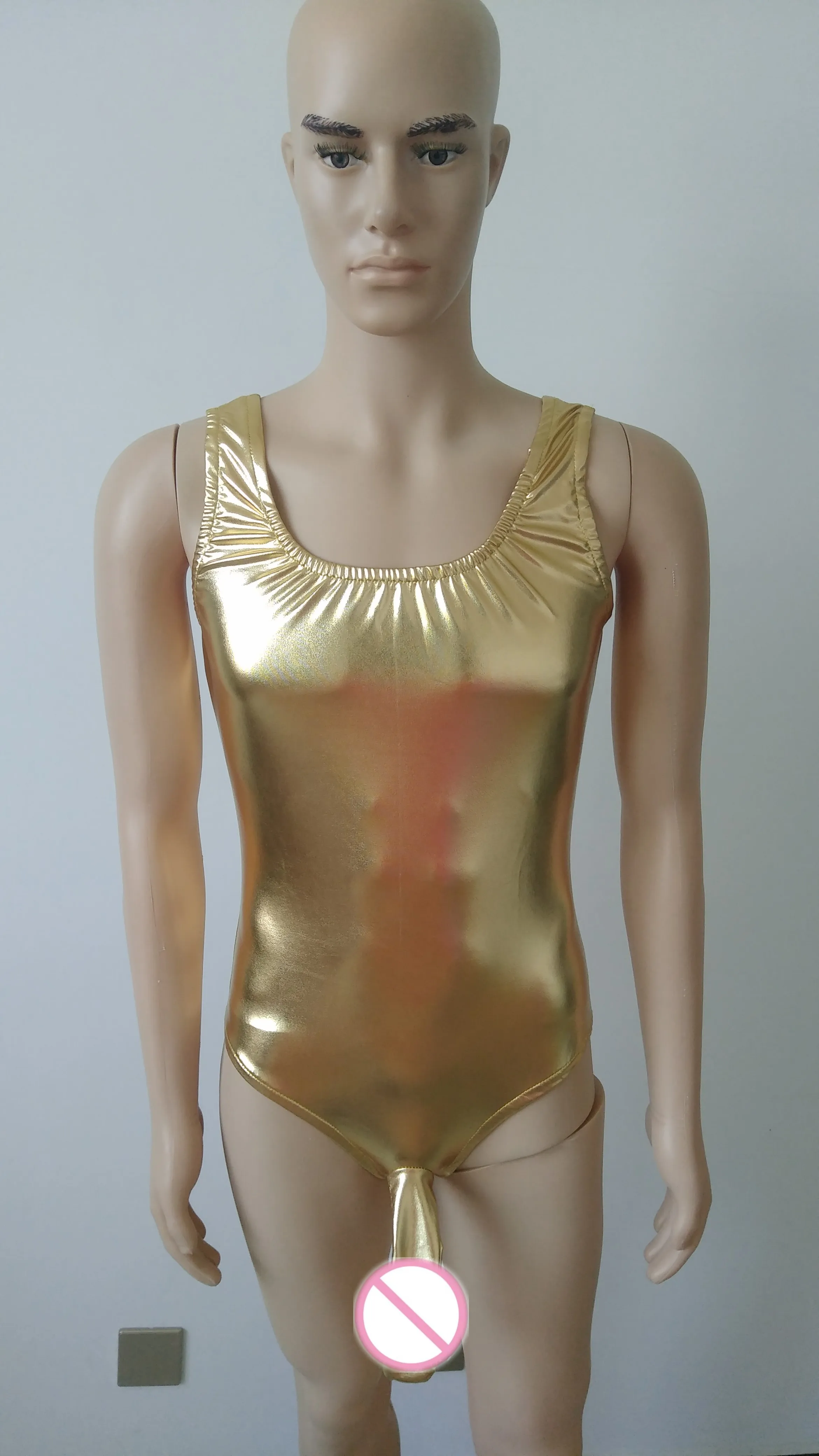 Мужской Блестящий пикантный полукомбинезон без рукавов с металлическим блеском