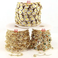 5 meters wholesale brass daisy charm chain gold plated cz enamel flower beaded chains for necklace bracelet diy jewelry making