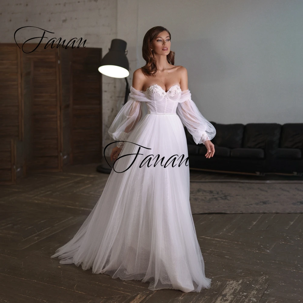 

Sweetheart Off The Shoulder Wedding Dresses Lace Appliques 3D Flowers Beading Crystal Tulle See-Through Bridal Gwon платье