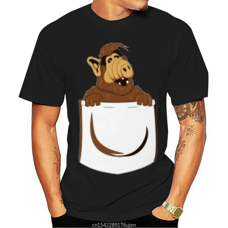

Funny Alf Pocket Men Hipster Stylish Pure Cute Man Clothing Lycra Unique Design Alien Life Form Tee Shirt Four Seasons O-Neck