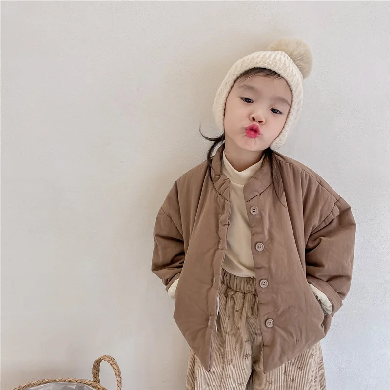 

Girls Baby's Kids Coat Jacket Outwear 2021 Simple Thicken Velvet Winter Autumn Top Cotton Cardigan Children's Clothing