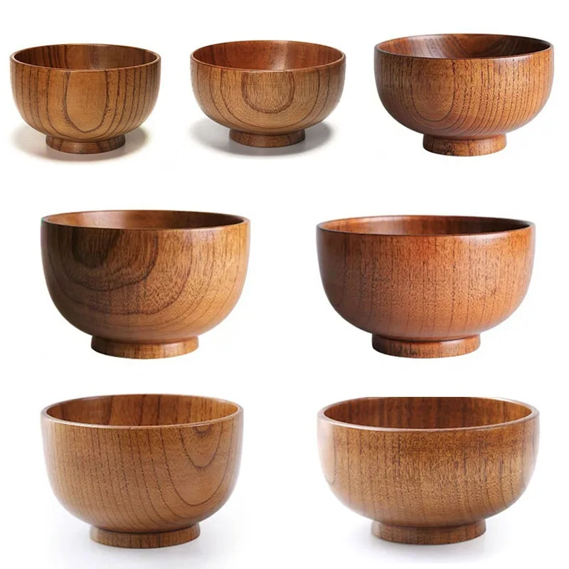 

Retro Round Rice Bowl Tableware Quaint Anti-Scalding Sour Date Wooden Soup Noddle Bowl Kitchen Products
