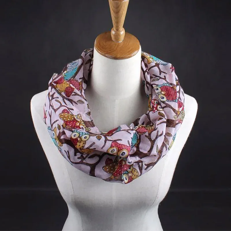 Шарф-снуд Женский с принтом совы осенний теплый круглым вырезом шарфом |
