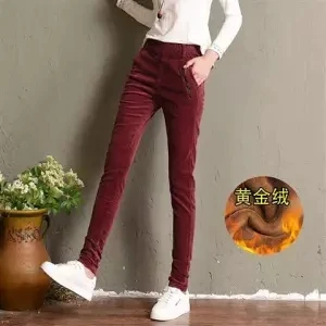 Red wine Осень-зима, Вельветовые женские брюки, плюс размер, 3XL, эластичная талия, облегающие брюки, повседневные вельветовые брюки, женские брюки - Цвет: Red wine
