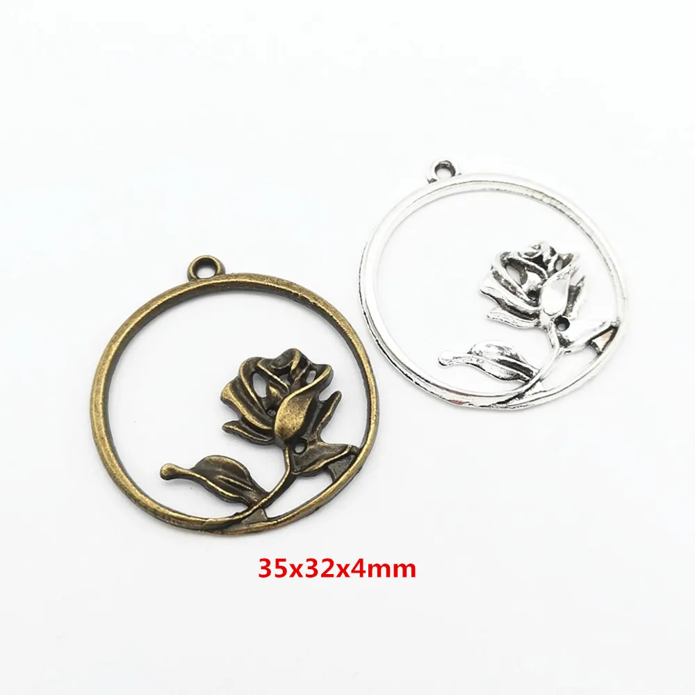 50 шт. 35X32MM античное серебро Цвет розовые цветочные Подвески Металл старинные