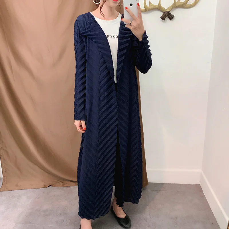 Женский плиссированный Тренч Miyake однотонное Свободное длинное пальто большого