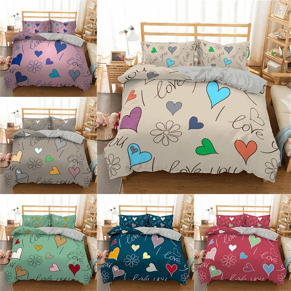 

Cartoon Valentine's Day 3D Bedding Sets Love Duvet Cover Pillowcase 2/3pcs Twin Queen King Size Bed Clothes For Home Textiles