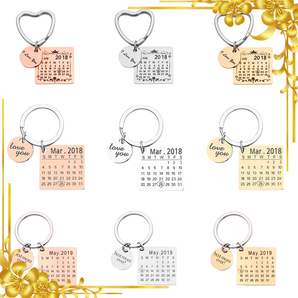 Персонализированный Календарь брелок с гравировкой даты текстовой подписи