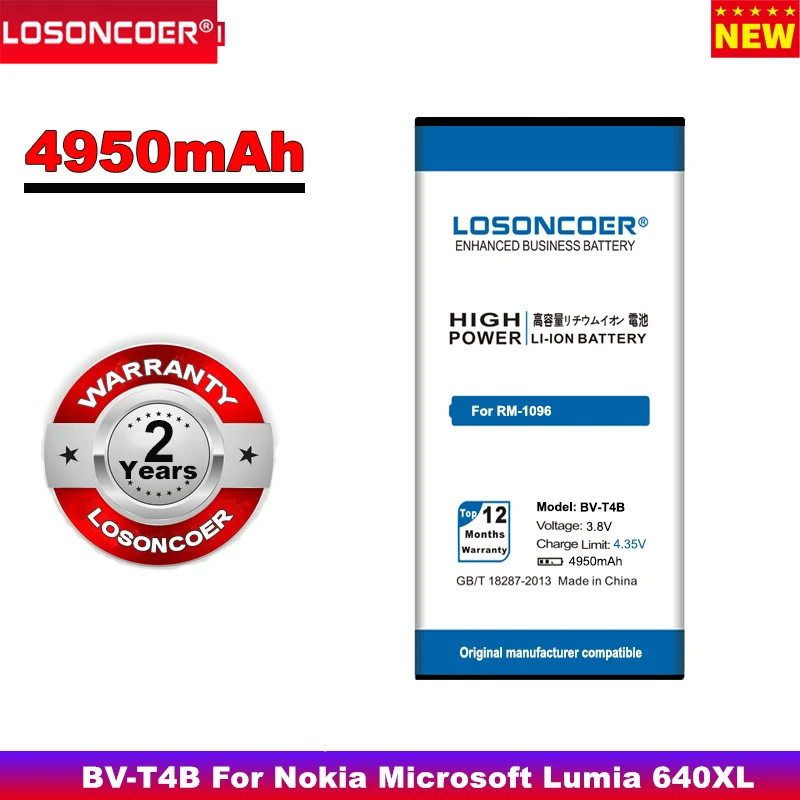 LOSONCOER 100% Новинка 4950 мАч BV T4B батарея для оригинального Nokia Lumia 640XL RM 1096 1062 1063 640 XL BVT4B