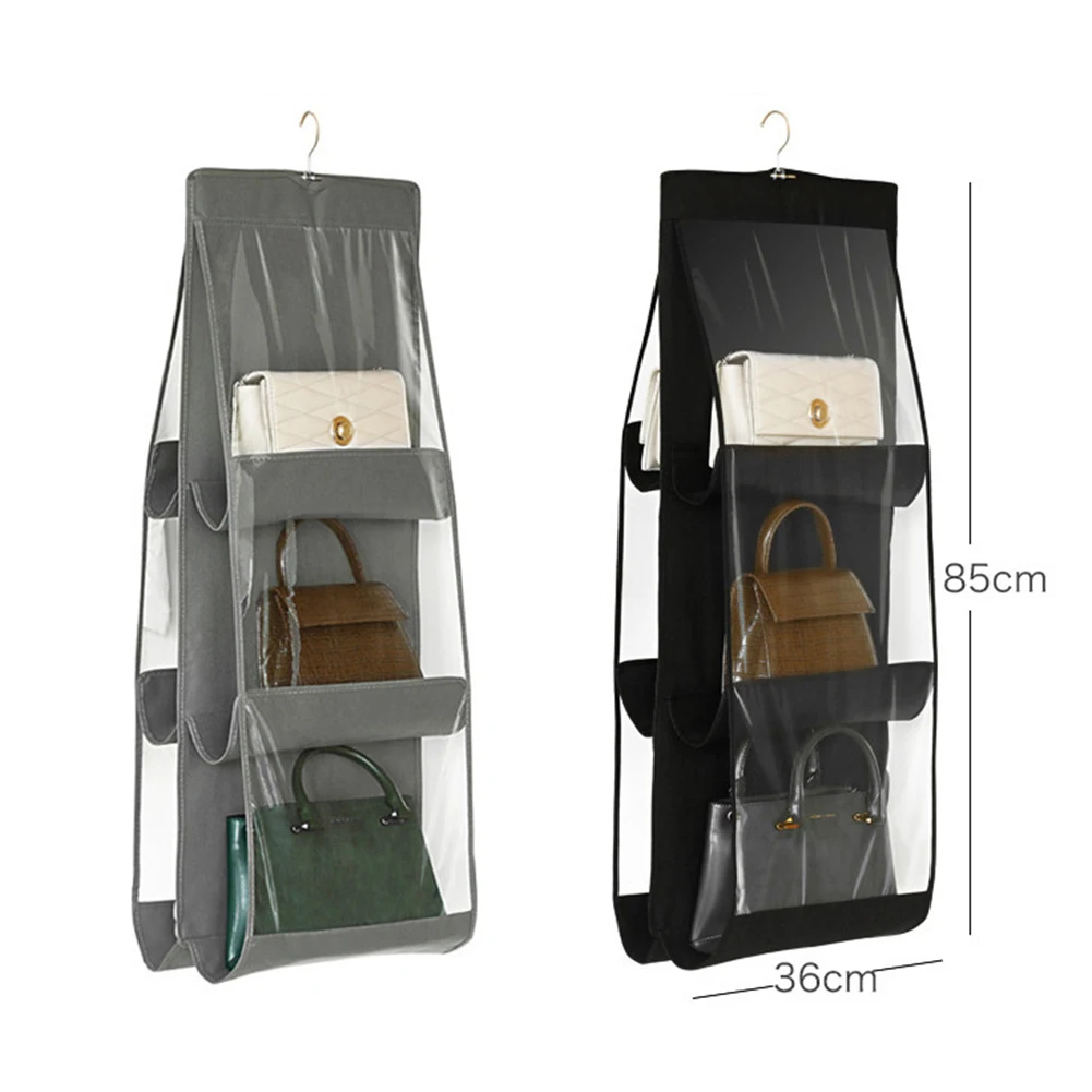 

Pocket Save Space Home Storage Supplie Hanging Transparent Handbag Storage Bag Wall Mount Closet Organizer with Hanger