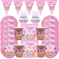 cartoon pink cocomelon theme party supplies disposable tableware set cup plate balloons happy birthday kid%e2%80%99s favorite decoration