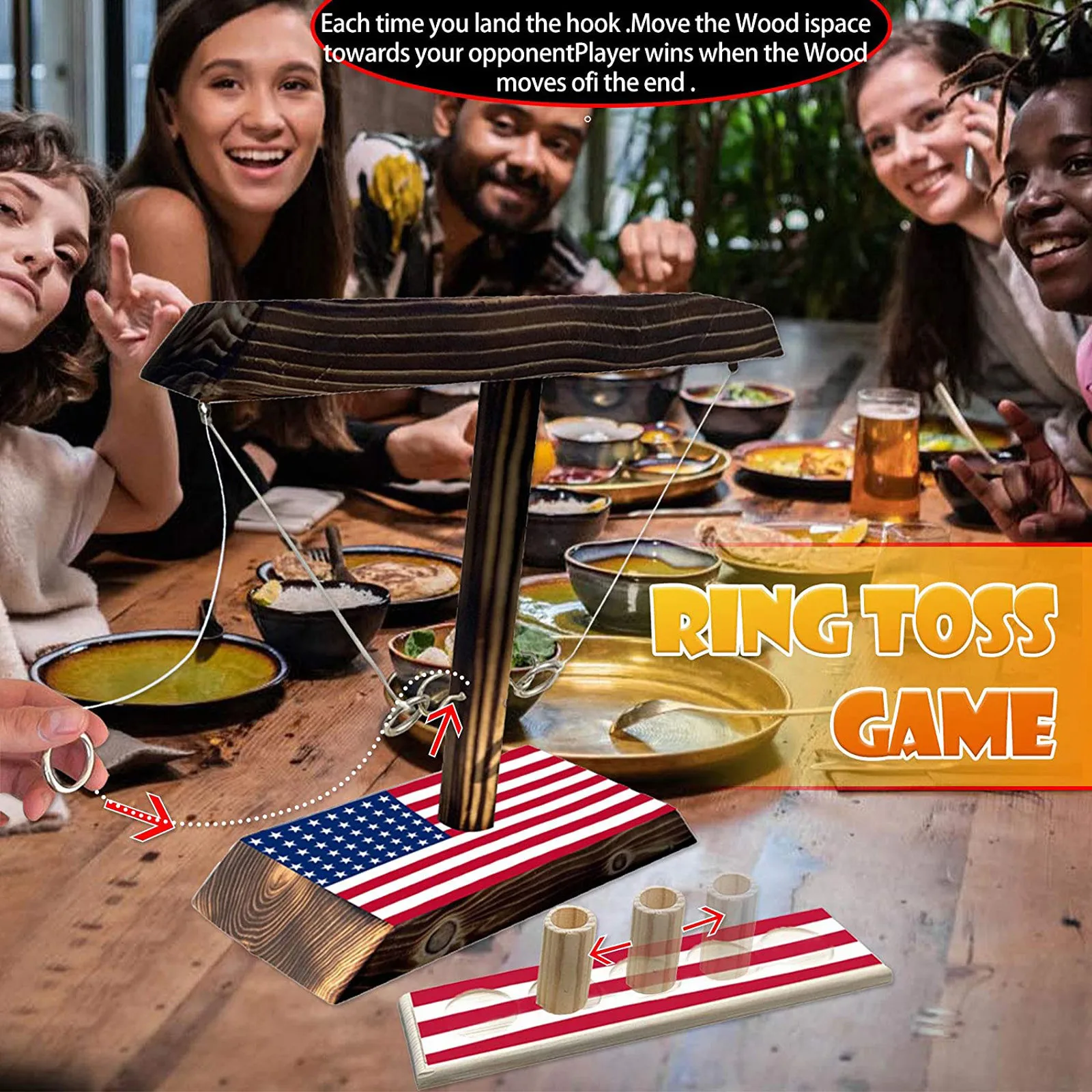 Деревянная игра кольцо на День Независимости рисунок флага США ручная