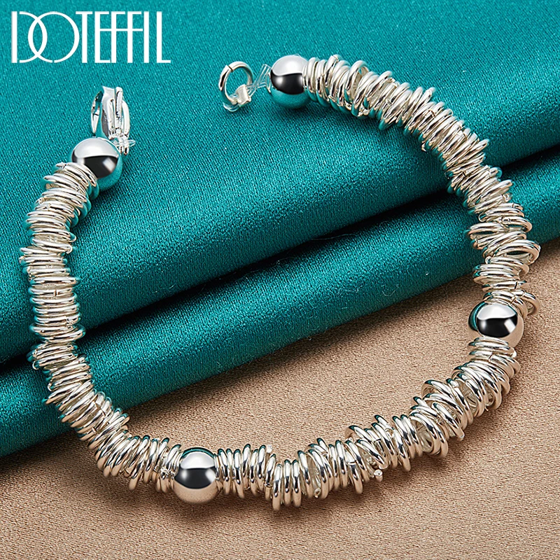 

DOTEFFIL 925 Sterling Silver Solid Beads Full Circle Bracelet Chain For Women Man Wedding Engagement Party Jewelry