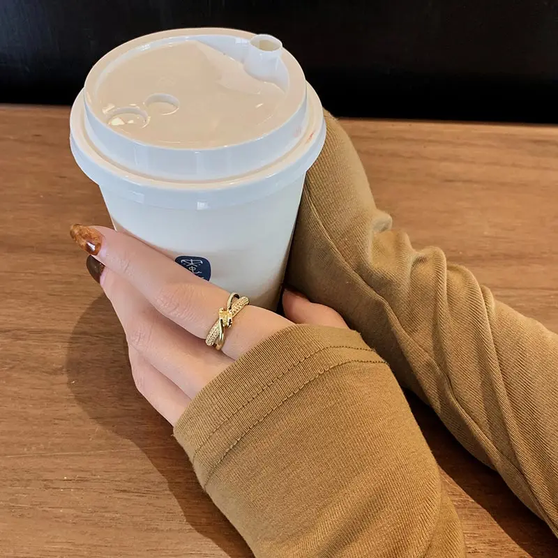 Женское золотое кольцо с фианитом Открытое в Корейском стиле ювелирное