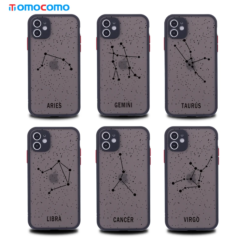 

Black Twelve Constellation Cartoon Line Phone Case For iPhone 11 12 Pro Max XR XS X 8 7 Plus Camera Lens Protection Phone Coque