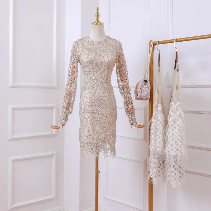 Тонкое платье с блестками Новинка 2020 года сезон весна|Женские платья| |