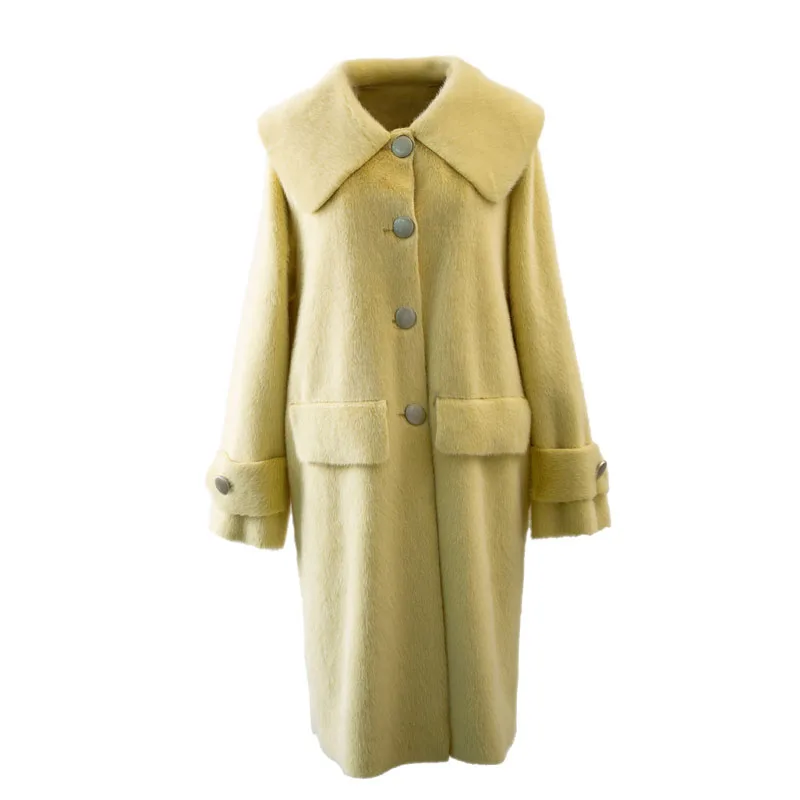 yellow faux fur coat Яркие зеленые желтые меховые куртки из искусственной норки г. Зимние однобортные длинные пальто, верхняя одежда уличная мода для девочек, пальто с мехом - Цвет: yellow faux fur coat