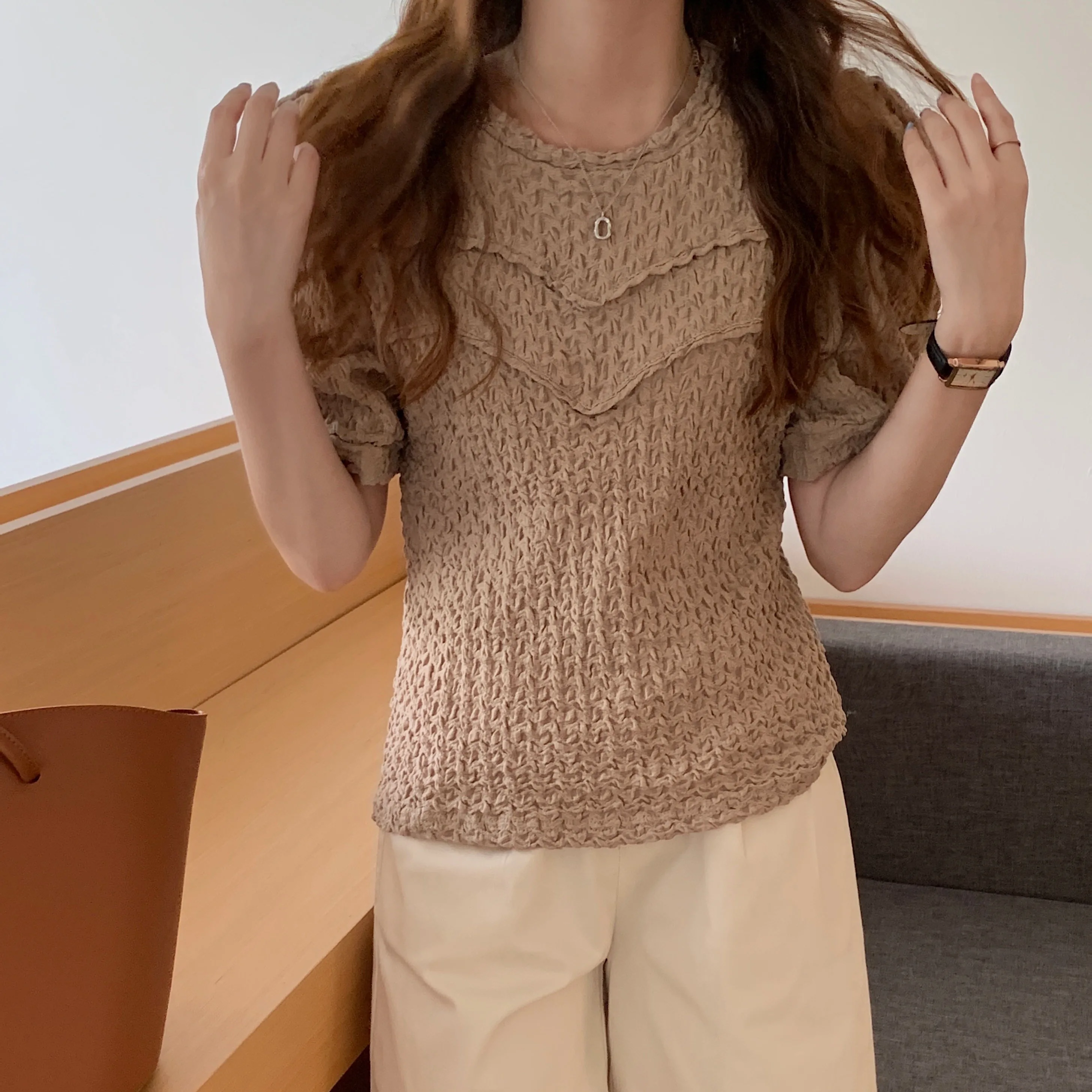 

Pleated Lady Sweet High Quality Brief 2021 Hot Stylish Femme Short Sleeves Summer Girls All Match Prom Shirts Tops