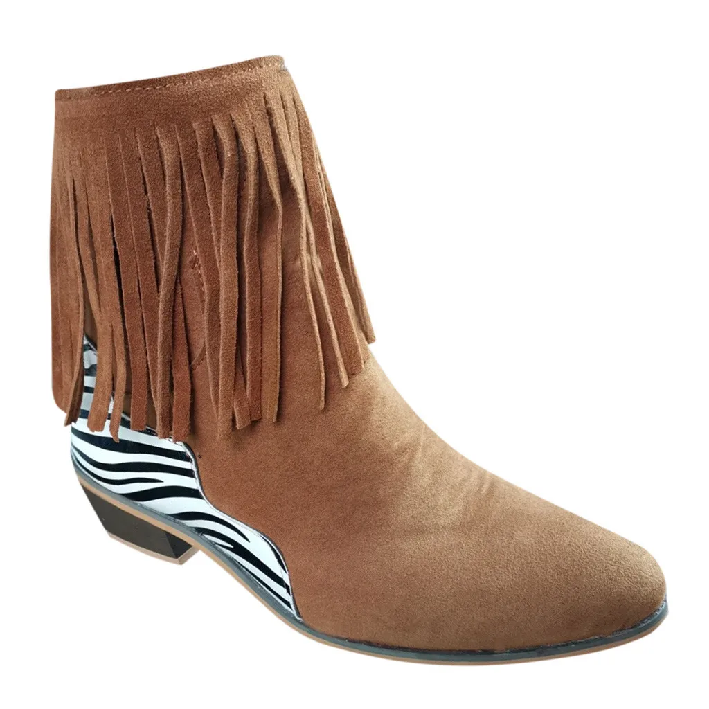 Женские ботинки на плоской подошве с кисточками и острым носком обувь низком