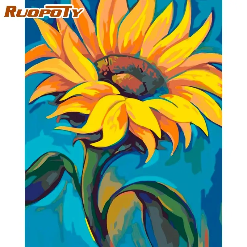 

RUOPOTY Sunflower Painting By Numbers Handmade DIY Gift 60x75 Framed On Canvas Modern Home Living Room Wall Decoration Art