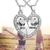 2pcsset best friend heart shape chain panda pendants necklace choker friendship jewelry gift for amigo accessories