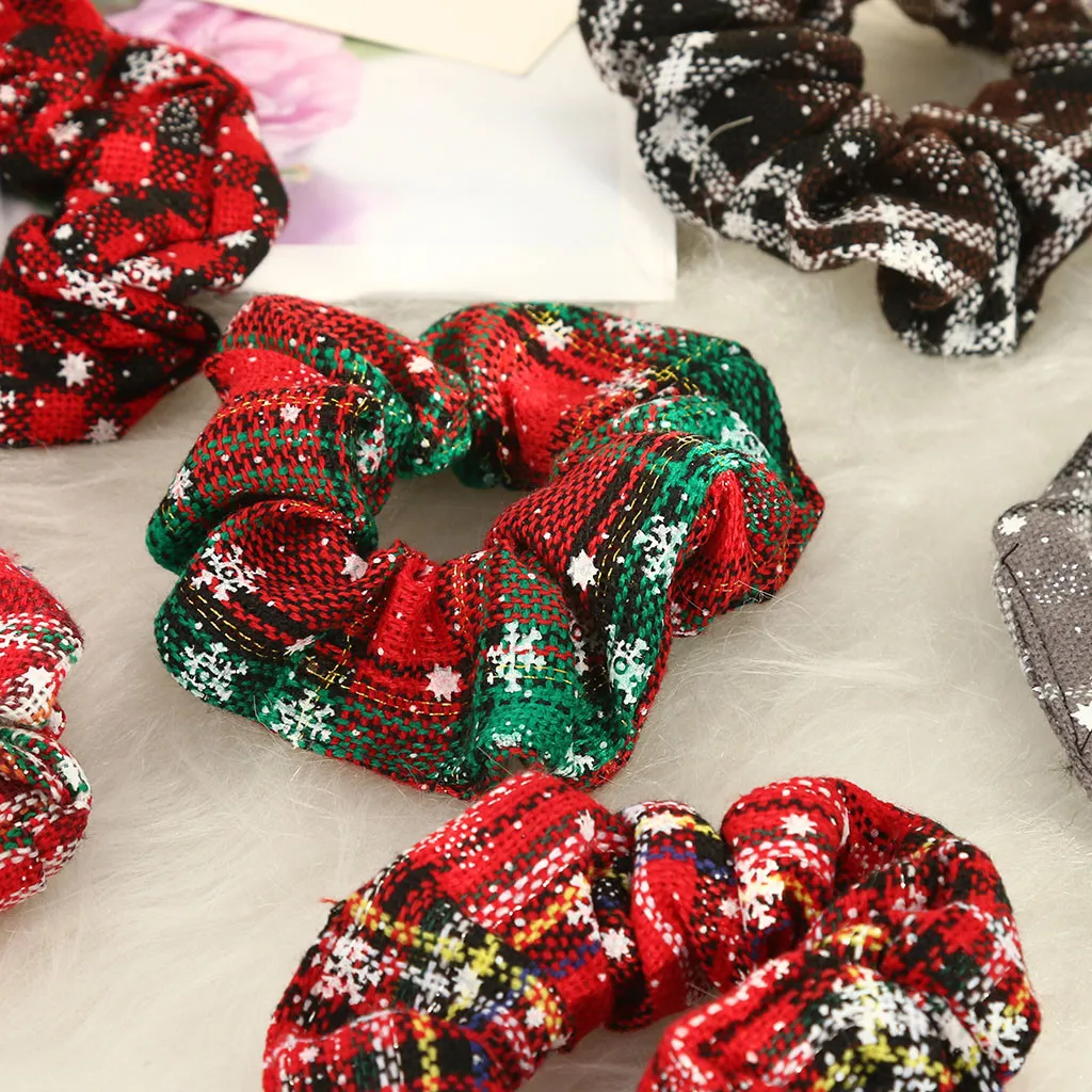 1/6PCS Christmas Scrunchies For Women Girls Elastic Hair Rubber Fashion Ornaments Ring Velvet Ponytail Holder &ampC |