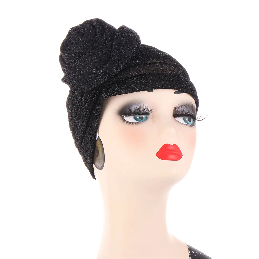 

European and American rose Indian hat fashion big flower solid color headscarf hat