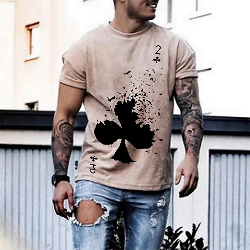 

Tshirts Men Poker Print Shirt Harajaku Mens Clothing Summer Best Seller Streetwear Casual Loose T Shirts Short Sleeve Tops