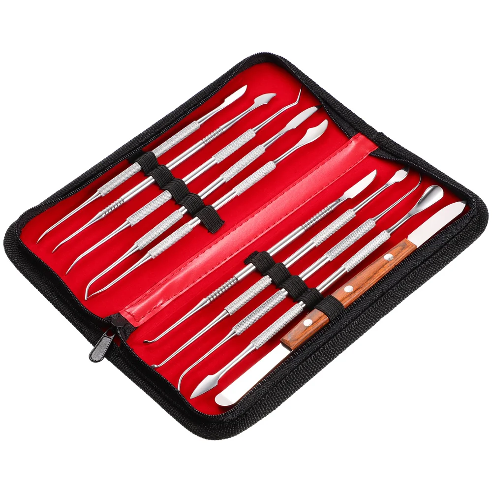 

Supvox Stainless Steel Wax Engraving Kit Dental Wax Spatula Wax Carving Tool Set with Storage Bag (Black)