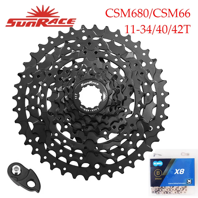 

Sunrace 8Speed Cassette 11-40/42T Mountain Bike Freewheel CSM680 X8 Chain Cogs Wide Ratio MTB Freewheel Adapter Fit Shimano SRAM