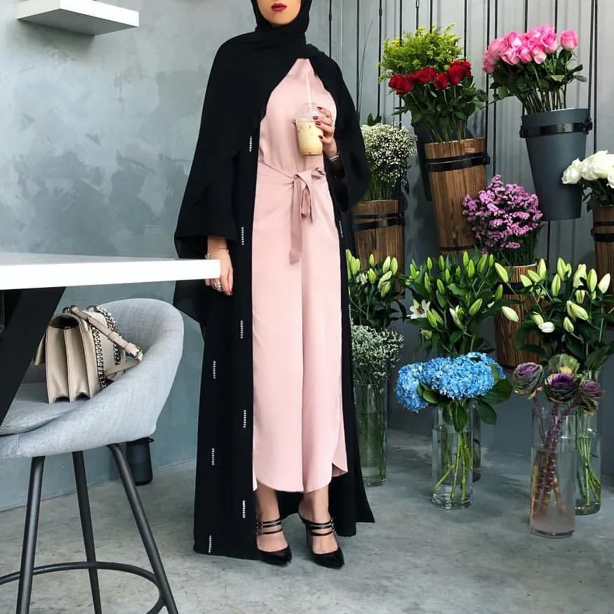 Мусульманское платье кардиган с жемчужинами и бусинами кимоно Nida Hijab Vestido длинное