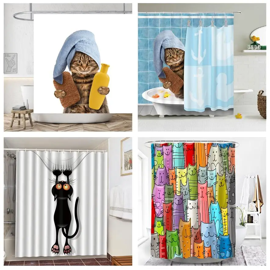 Funny Shower Curtains Bathroom Curtain With Hooks Decor Waterproof Cat Dog 3d Bath 180*180cm Creative Personality Shower Curtain