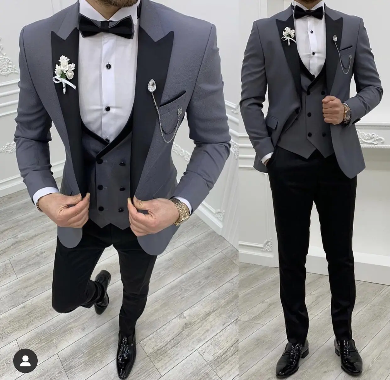 New Grey Costume Slim Fit Men Suits Black Pant Groom Tuxedos for Formal Wedding Suit Jacket Vest 3 Pieces Blazer | Мужская одежда